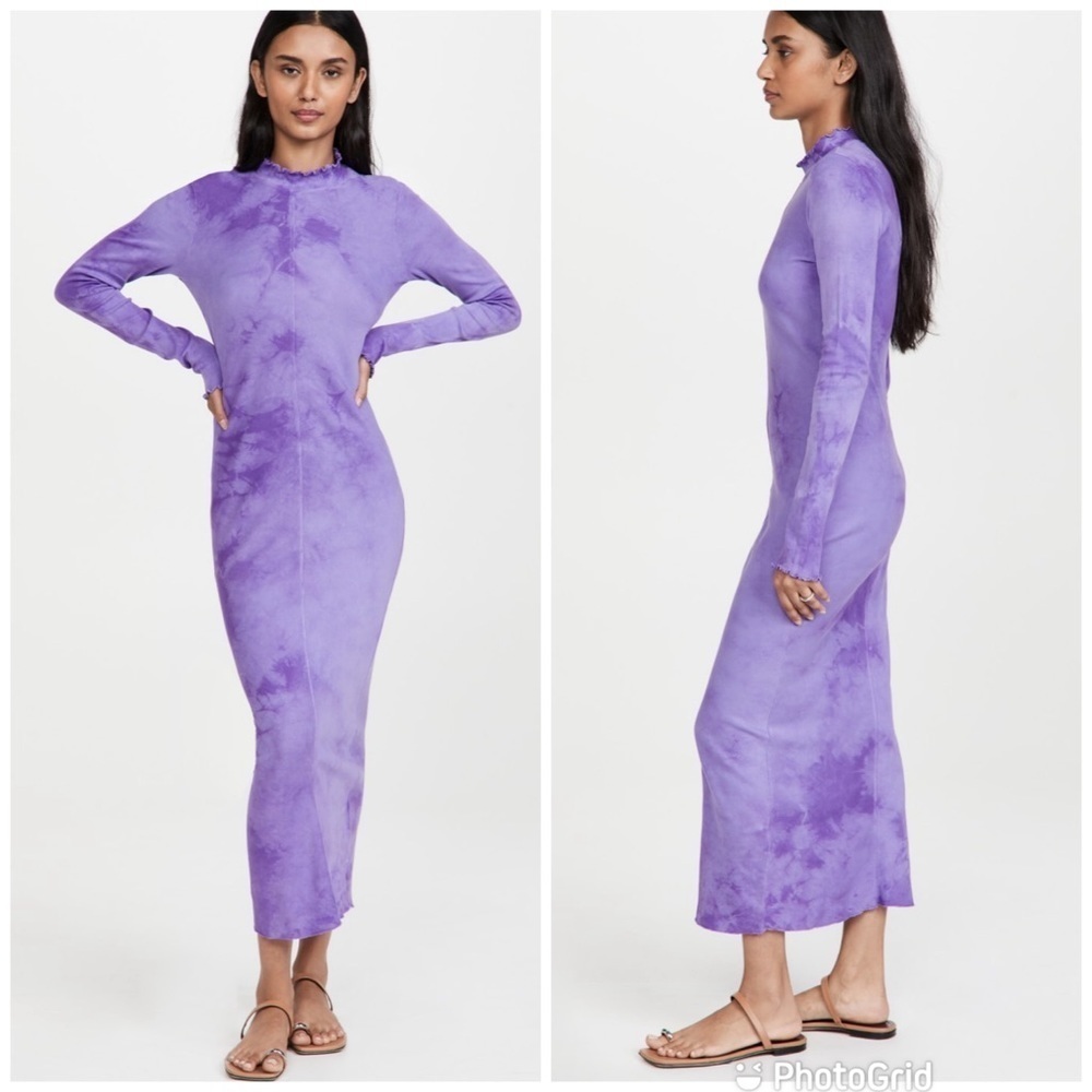 Raquel Allegra Tie Dye Long Sleeve Fitted Dress in Purple Cloud Size 2 M - Picture 2 of 11